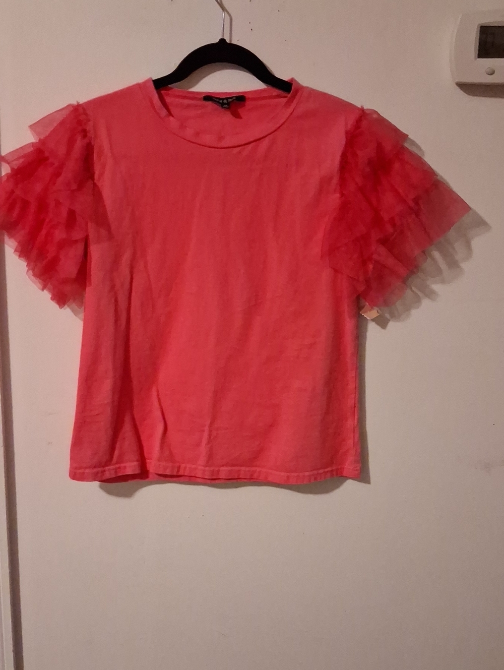 Girls' Short Sleeve Ruffle Tee - Coral